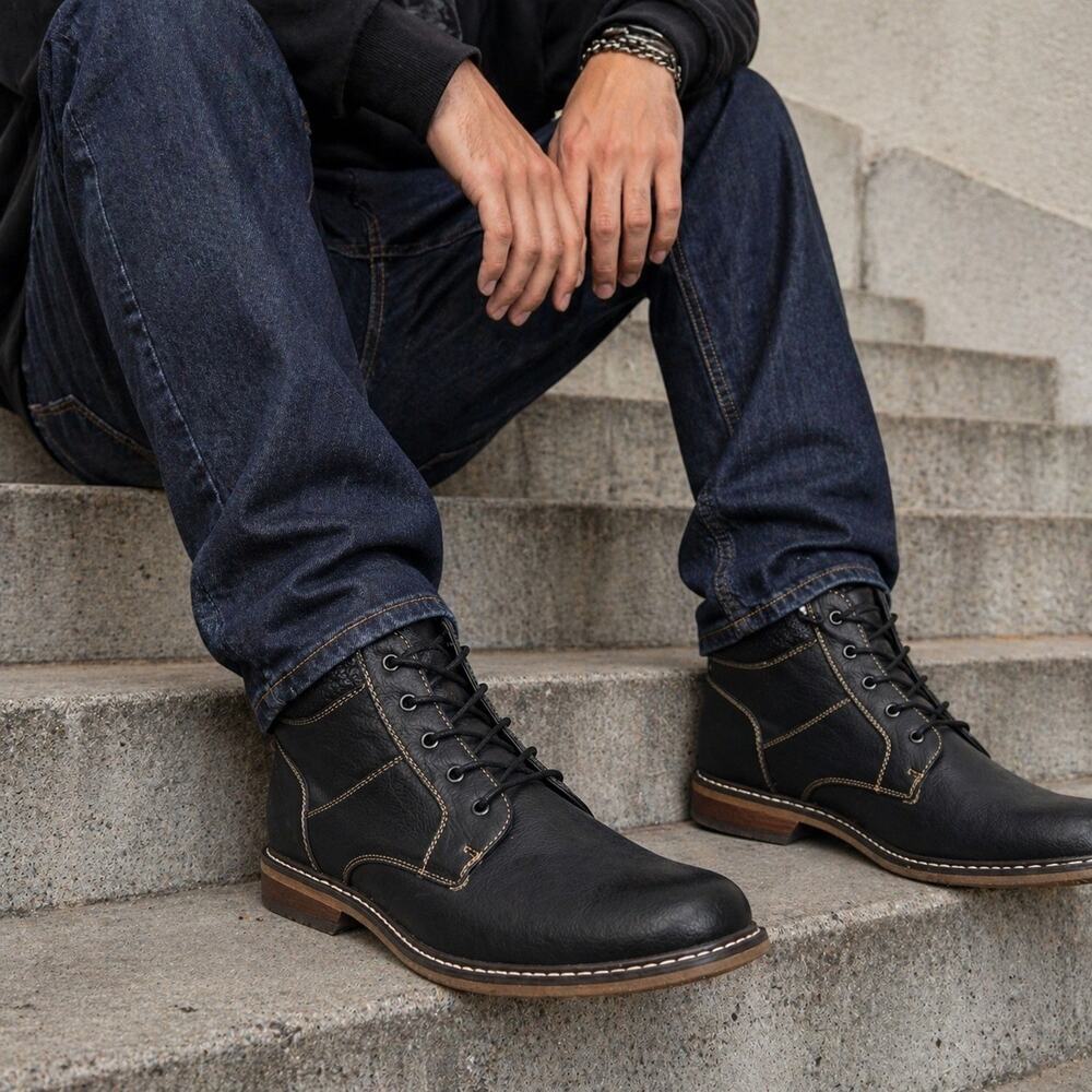 Mens Black Leather Chukka Boots Lace Up Casual Dress Ankle 10.5 Hawker Rye